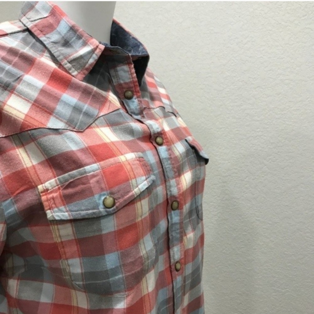 JACHS Girlfriend Plaid Flannel BEA Western Shirt Snap Wrist and Front Blue Pink - Picture 6 of 13